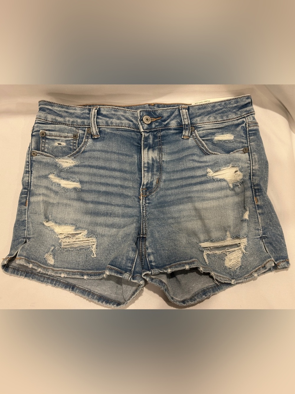 American Eagle Outfitters Light Blue Distressed Denim Shortie - Picture 1 of 7